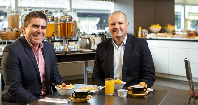 Choice Hotels' Matt Taylor and Trent Fraser kick off the free breakfast campaign