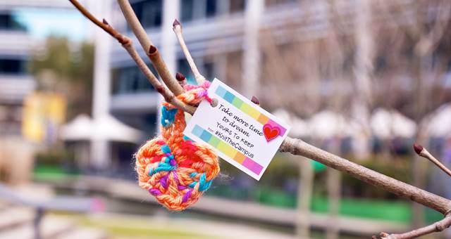 Knit the Campus installation day at Optus headquarters in Macquarie Park.