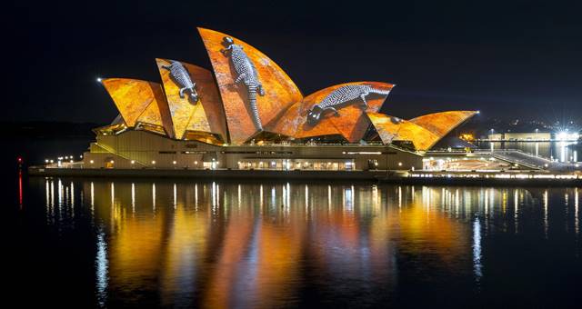 Vivid Sydney 2016, Opera House, Lighting The Sails, Songlines. 26/5/2016 Photo Credit - James Horan/Destination NSW