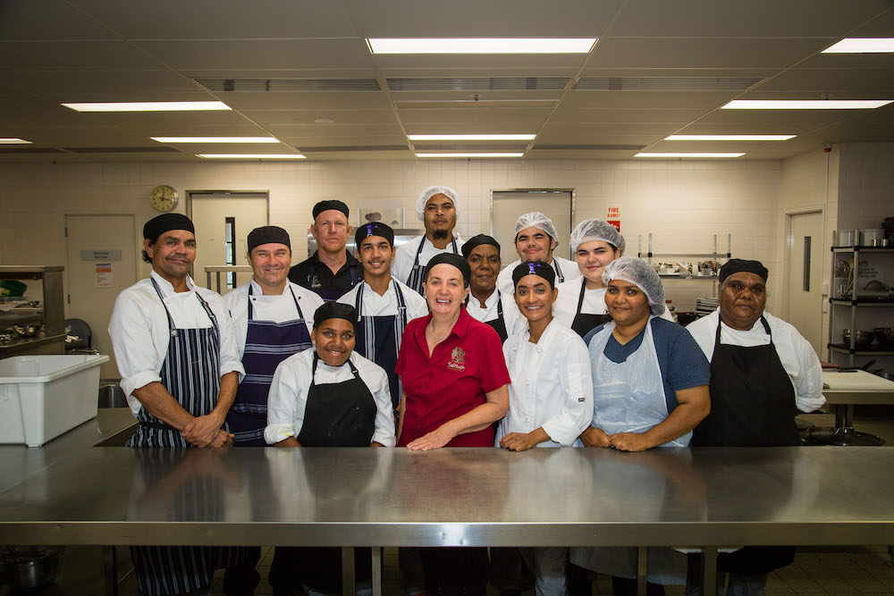 Karen Sheldon with apprentices from the Accelerated Aboriginal Cooks of Excellence program