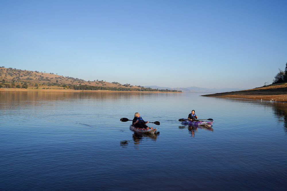 Kayaking on Lake Hume as part of Albury famil