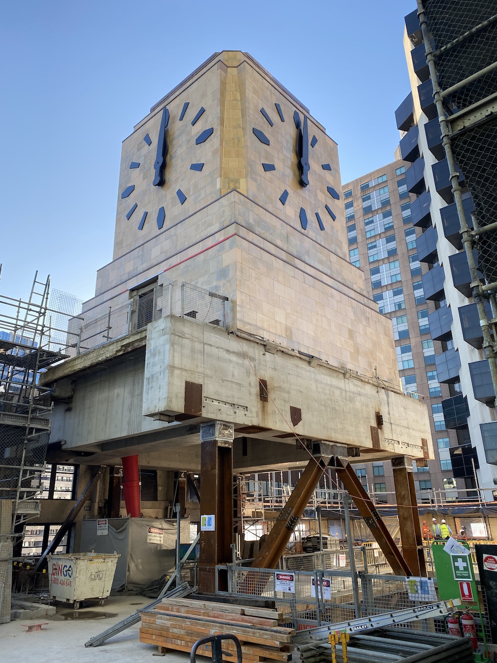 The Shell House clock tower was suspended for years as redevelopment works were underway