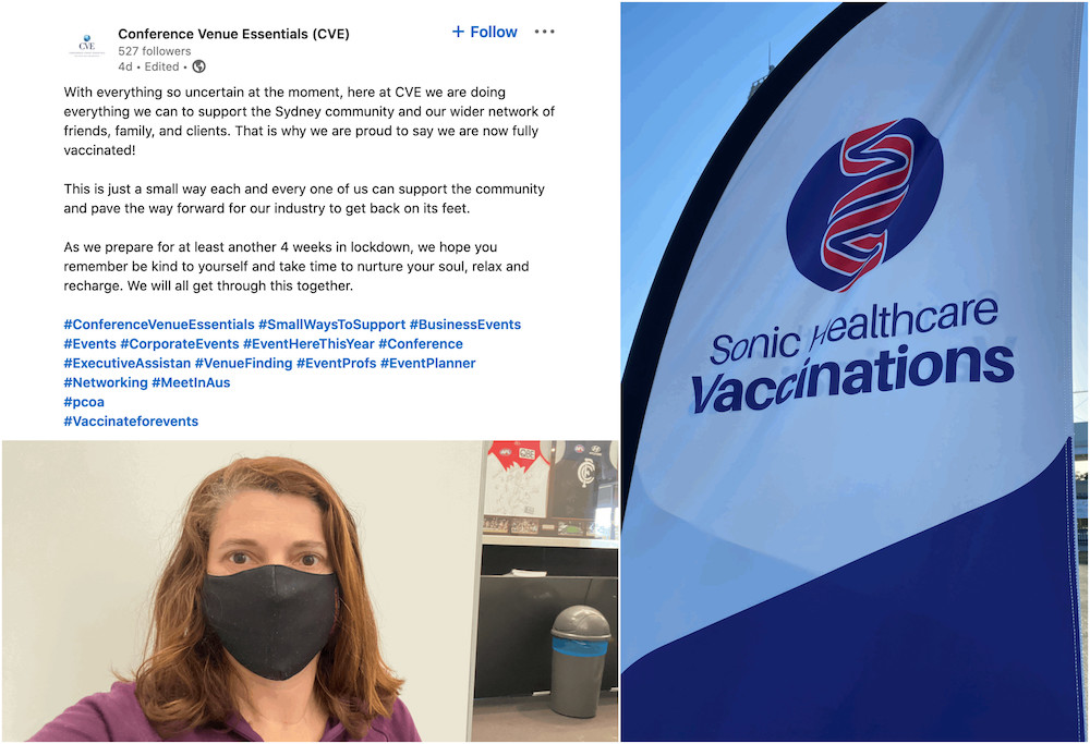Rosie Buckley of Conference Venue Essentials (CVE) shares her vaccination status